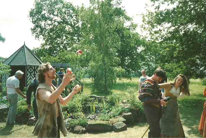 Dave Roberts practising his juggling with Ben Shaw and Carole Joyner